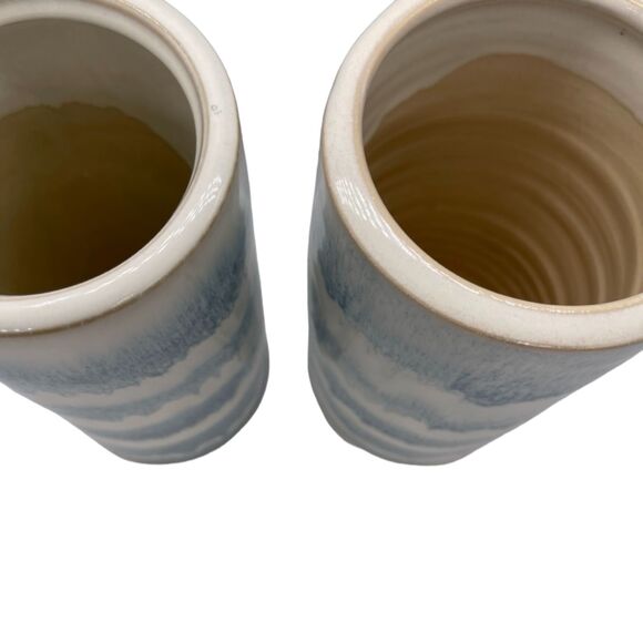 2 Blue Verigated Vases Ceramic Blue & White Pottery - Picture 4 of 7